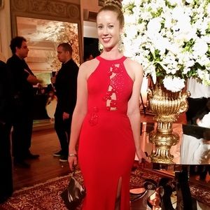 Red Dress with cutouts and slit